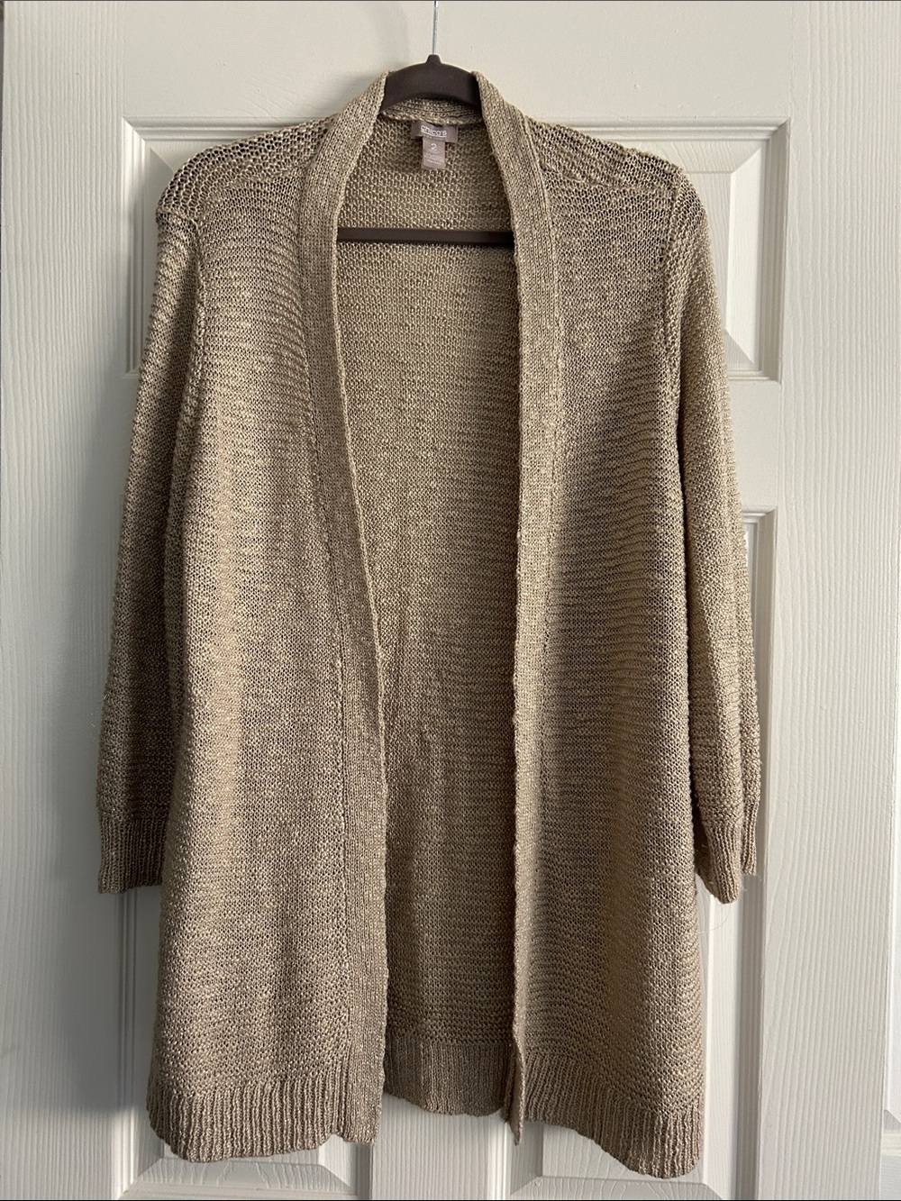 Chico's Taupe Open-Front Knit Cardigan